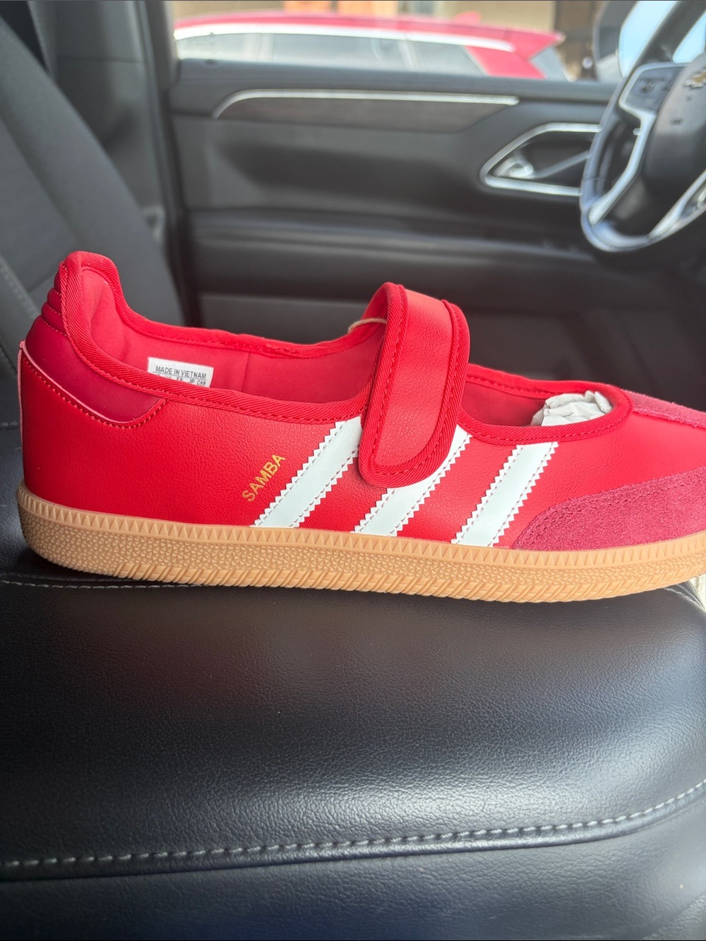 adidas Kids Red Samba Sneaker with White Stripes